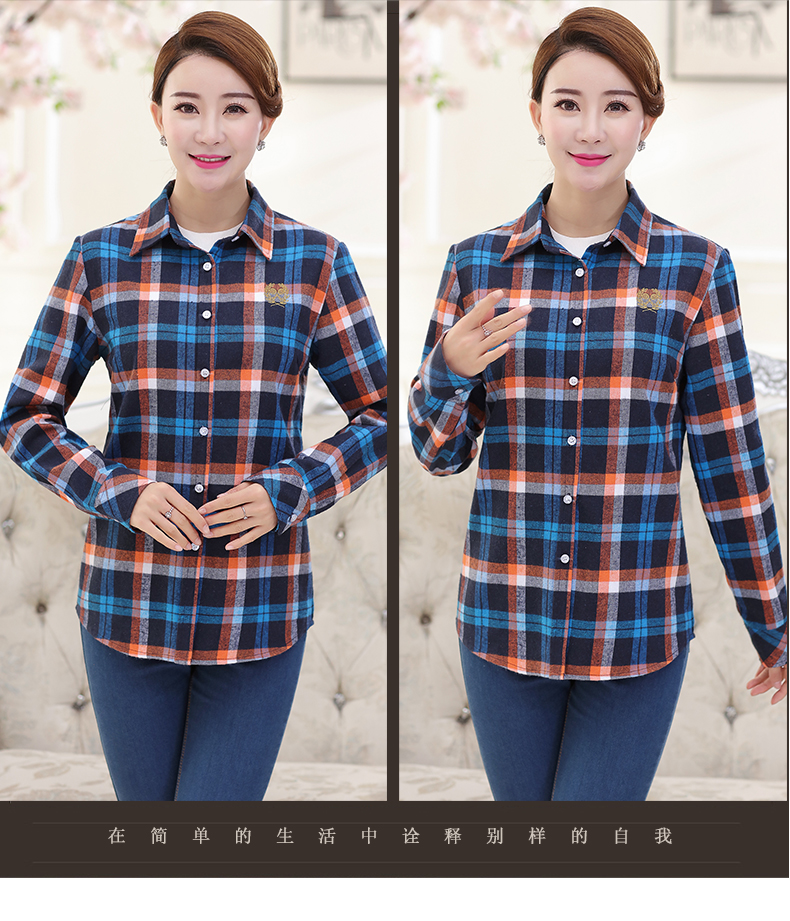 Áo sơ mi nữ trung niên 40-50-60 tuổi Áo sơ mi cotton dài tay cho mẹ trung niên tải áo mùa xuân và mùa thu cỡ lớn - Áo sơ mi dài tay áo sơ mi kiểu đẹp