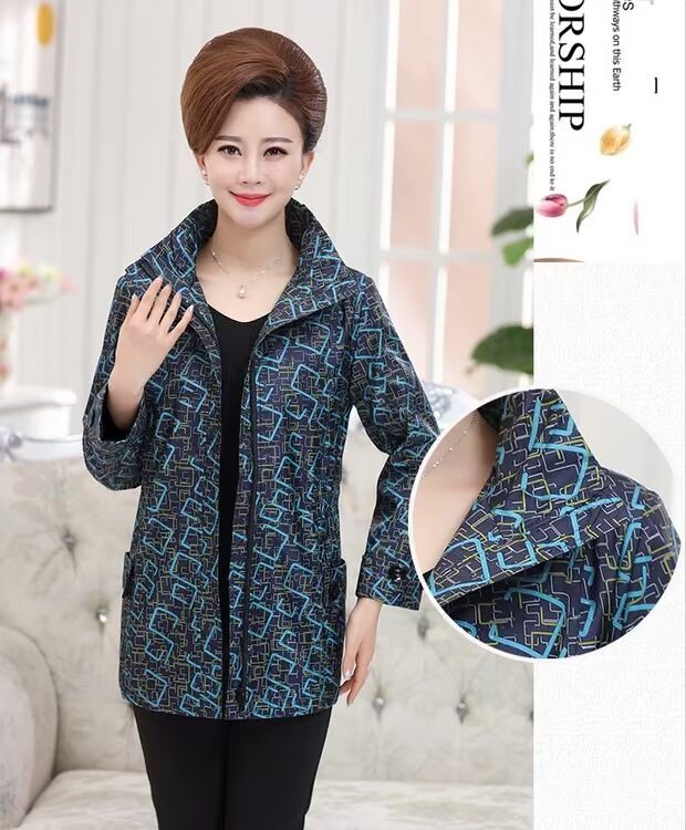 Áo gió nữ trung niên và áo bà già mùa xuân và áo khoác mùa thu 50-60 tuổi bà ngoại mùa thu quần áo cỡ lớn áo khoác giản dị mùa thu áo khoác lông cừu nữ