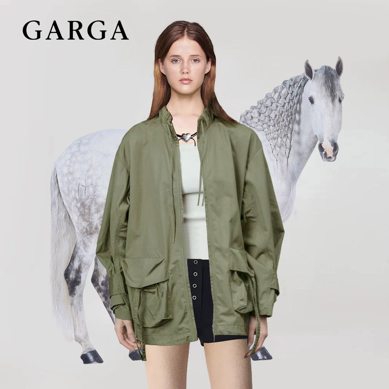 Zhao Lusi Style Army Green Workwear Trench Coat for Women, Thin, Loose, Mid-Length, Windbreaker Jacket for Spring