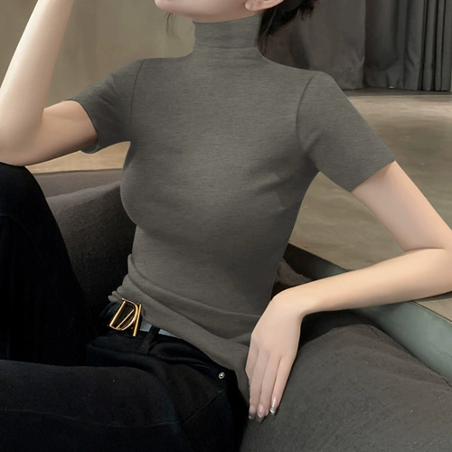 Весенняя футболка, высокий воротник, в обтяжку, в западном стиле