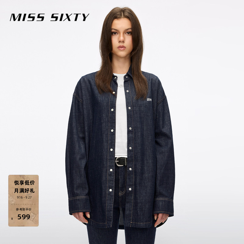 Miss Sixty 2026 Spring/Summer New Long-Sleeve Denim Shirt for Women, Cotton, Simple, Natural Color, Pocket, Loose, Casual Miss Sixty 2026 Spring/Summer New Long-Sleeve Denim Shirt for Women, Cotton, Simple, Natural Color, Pocket, Loose, Casual