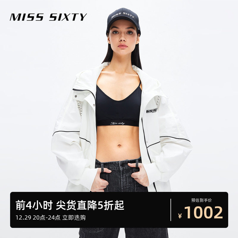 Miss Sixty2023 fall new windcoat jacket women's cap draw rope sports wind leisure 100 hitch street-Taobao