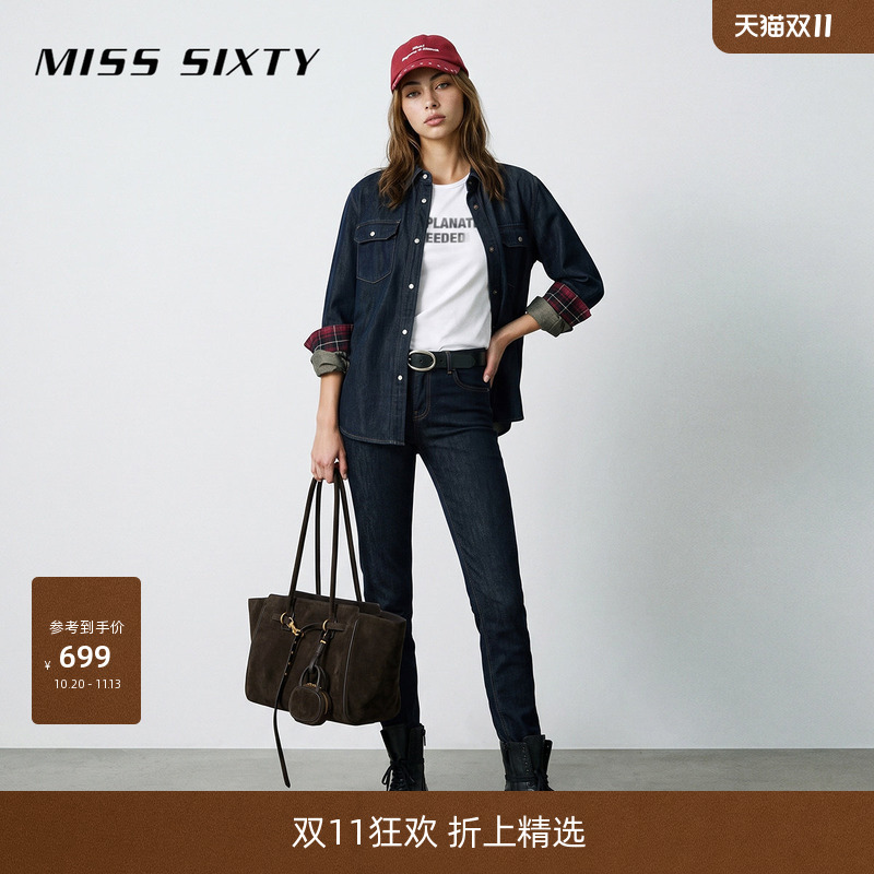Miss Sixty2026 New Autum Jeans for Women, Double-Button High-Waisted Butt-Lifting Cotton Casual Work Clothing Tight Pants