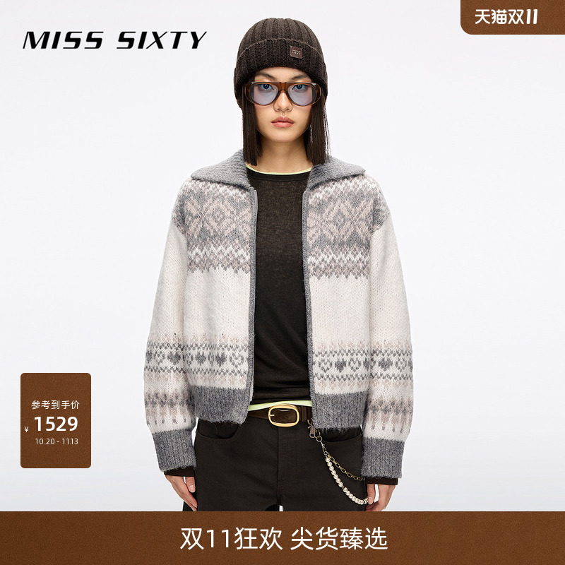 Miss Sixty Winter Alpaca Wool Knit Jacket Paired with a Women's Fair Isle Christmas Sweater Miss Sixty Winter Alpaca Wool Knit Jacket Paired with a Women's Fair Isle Christmas Sweater