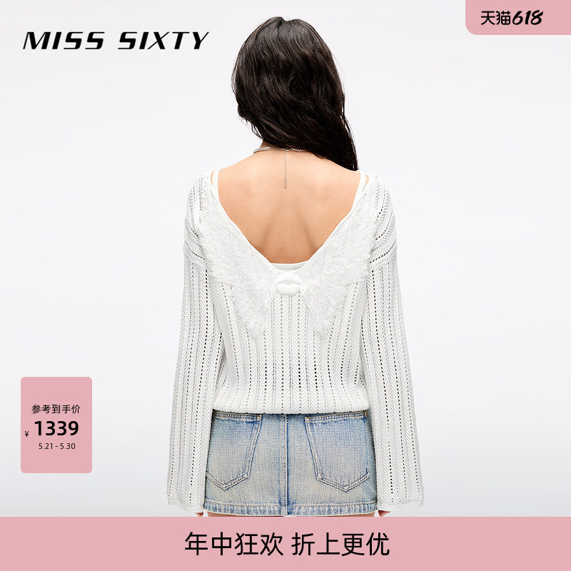 【Angel Series】Backless Miss Sixty 2026 Spring/Summer Knitwear Women's Heavy Craft White Vacation Style Sweater