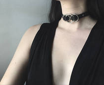 European and American style leather circle necklace Collar belt clavicle chain Female temperament leather rope Neck accessories necklace