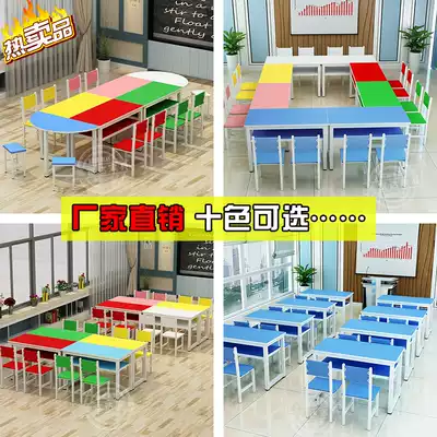 Primary and secondary school kindergarten color single and double desks, chairs and stools, hand-painted art tables, training tables, desks, computer tables