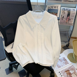 French-Style White Polo Collar Long-Sleeve Shirt for Women, Autumn and Winter Design, Niche Layering Inner Shirt, Petite Top