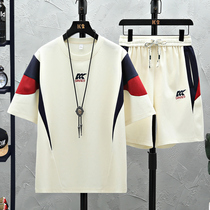 Mens casual sports short-sleeved T-shirt suit summer thin trendy brand loose handsome high-end and high-wear two-piece set