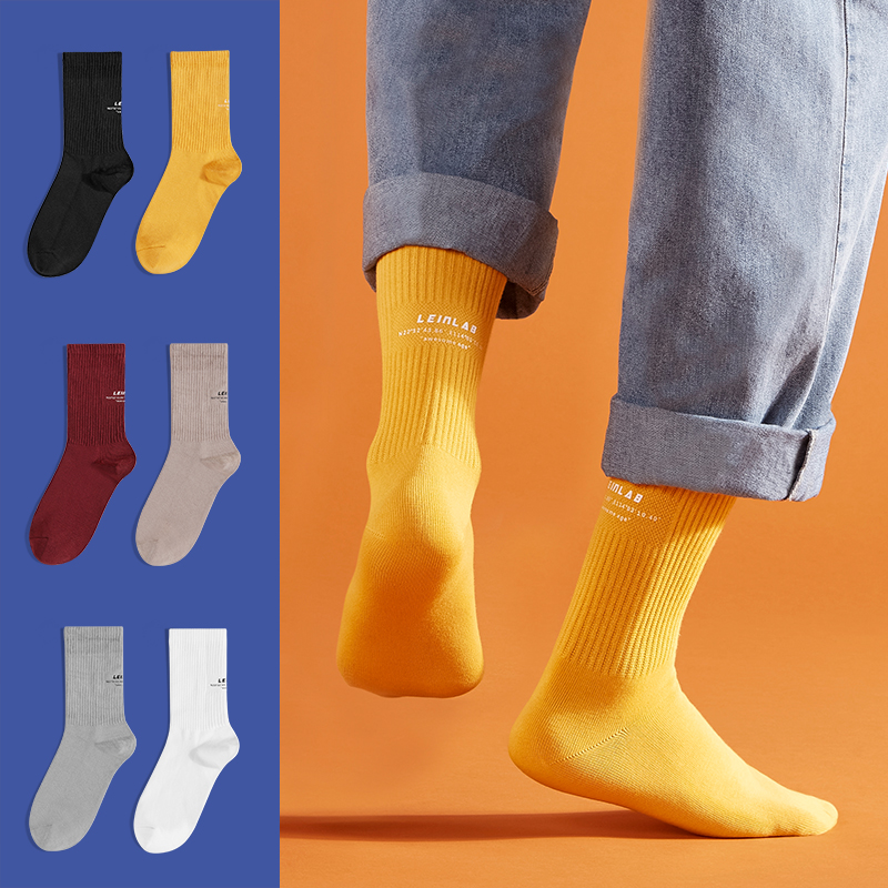 Socks Men's middle cylinder Deodorant Suction sweat All cotton pure color men's stockings Tide Thickening Pure Cotton Sun spring cotton socks