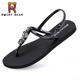 Rock Bear Rhinestone Roman Sandals Women's 2024 Summer Flip-Flop Sandals Women's Vacation Beach Herringbone Sandals Black