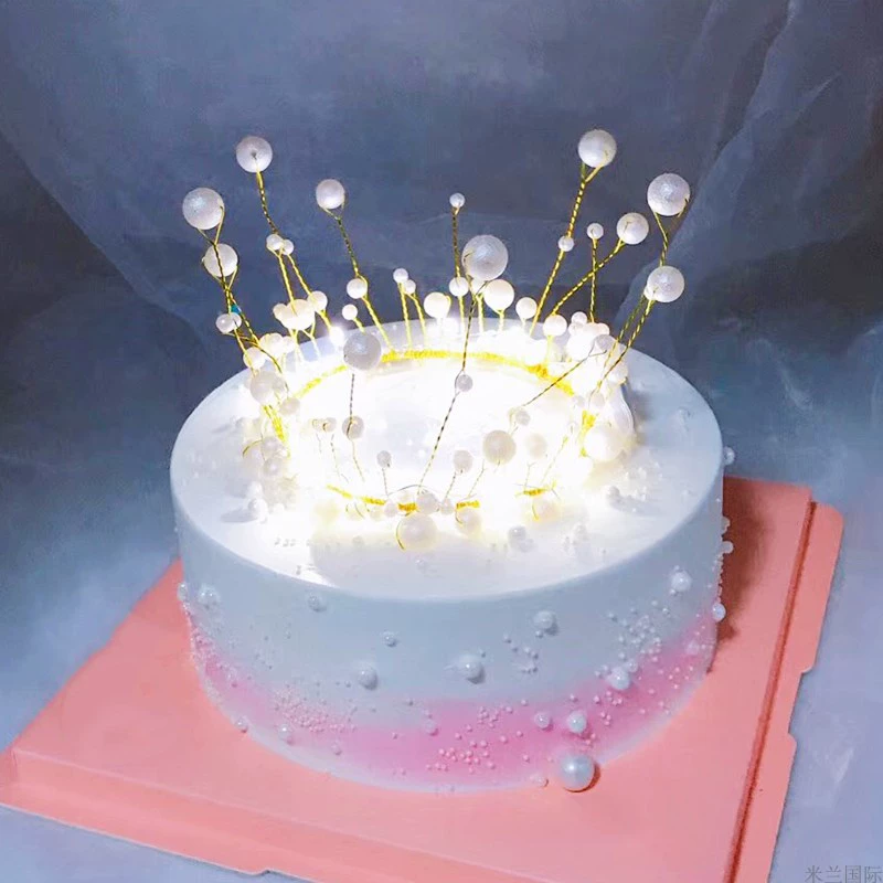 Ren Queen Crown Bánh trang trí Ngọc trai Công chúa Cô gái nhỏ Sinh nhật Trang trí Bánh Phụ kiện Đồ nướng - Trang trí nội thất