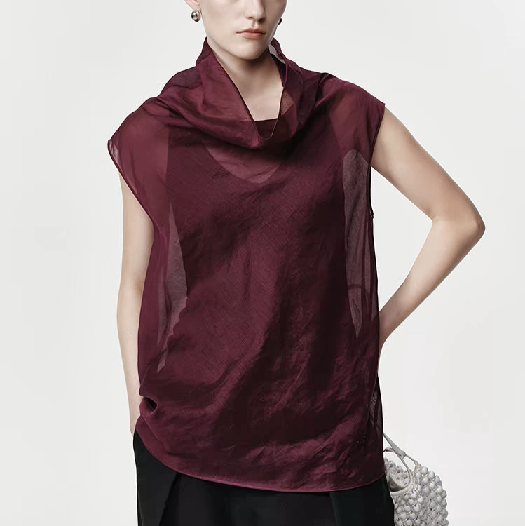 Sleeveless Silk Cotton Sheer A1Gb11551 Base Layer Inner Wear 2026 Spring New Style Stacked Collar High-Neck Shirt Top