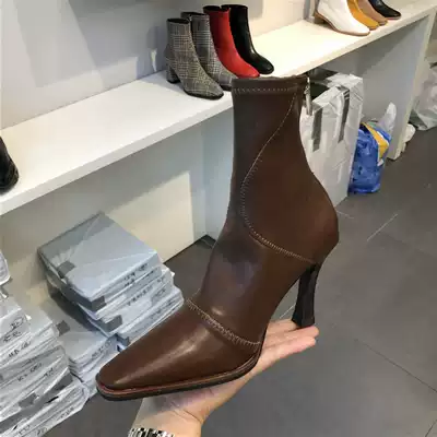 Net red thin elastic boots square head back zipper cat with short boots Women 2020 Winter new tube sexy Martin boots