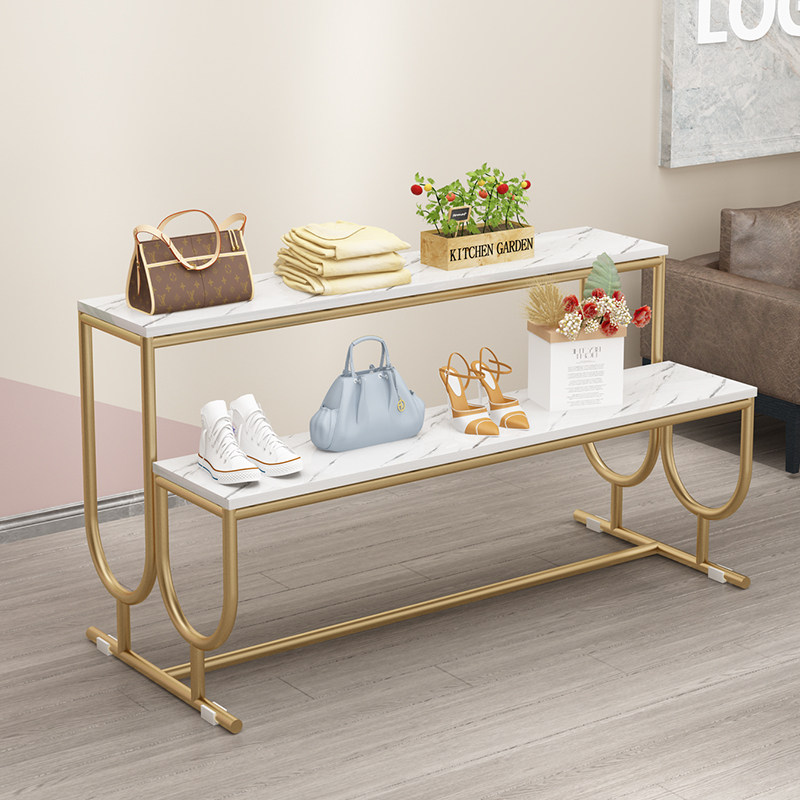 Clothing store light luxury wrought iron floor-to-ceiling display shelf shoe store three-tier rack bag golden middle island running water table