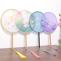 Chinese style Chinese female Hanfu summer fan childrens dance long handle tassel transparent Palace fan group fan ancient wind round fan