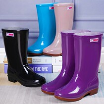 Winter medium and high tube rain boots water shoes women's long tube fashion waterproof women's non-slip adult rain shoes summer padded rubber shoes
