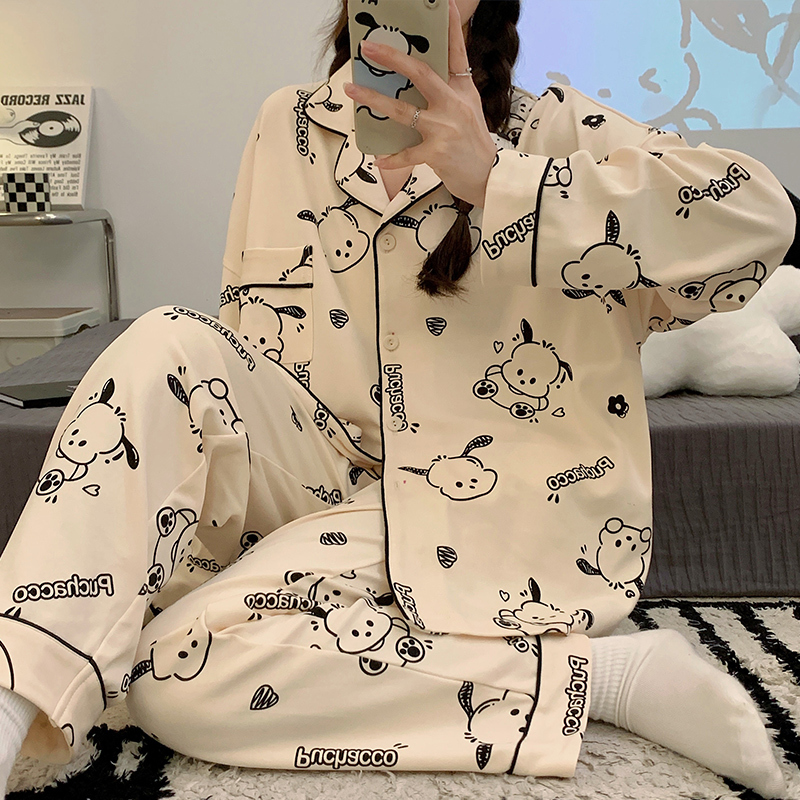 Cartoon Pacha Dog Pajamas for Young Ladies, Spring, Autumn and Winter Cardigan, Long-Sleeved Outer Wear, Home Wear, Plus Size Two-Piece Set