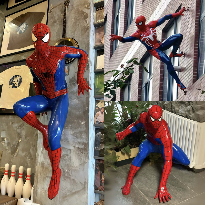 Marvel Spider-Man Large-Scale Wall-Mounted Decoration for Cinema, Shopping Mall, Exhibition Hall, Fiberglass Sculpture, Floor-Standing Ornament