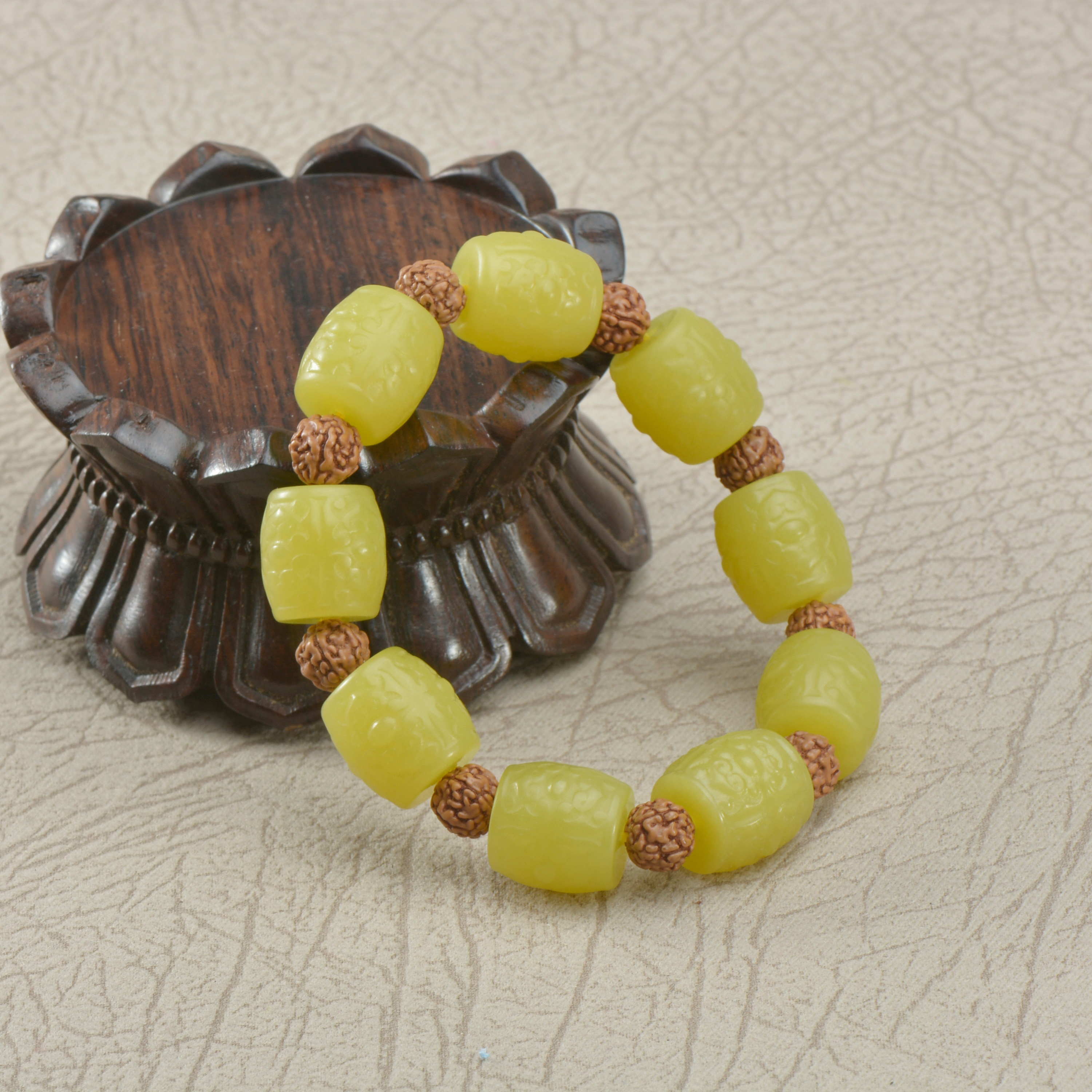 Xiuyu chicken fat yellow bracelet men's and women's topaz barrel beads bracelet back beads single circle bracelet couples natural jade