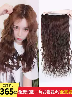 Real hair hair piece Curly hair Big wave wig Female long curly hair Real hair one-piece hair extension wig piece without trace