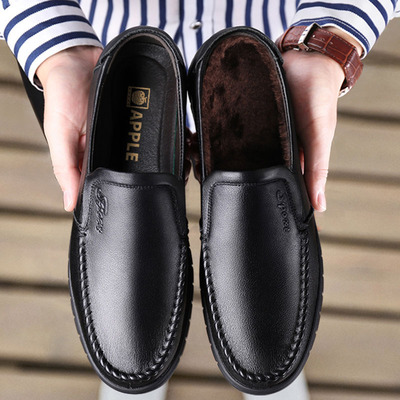 苹果真皮鞋冬季新款加绒商务休闲