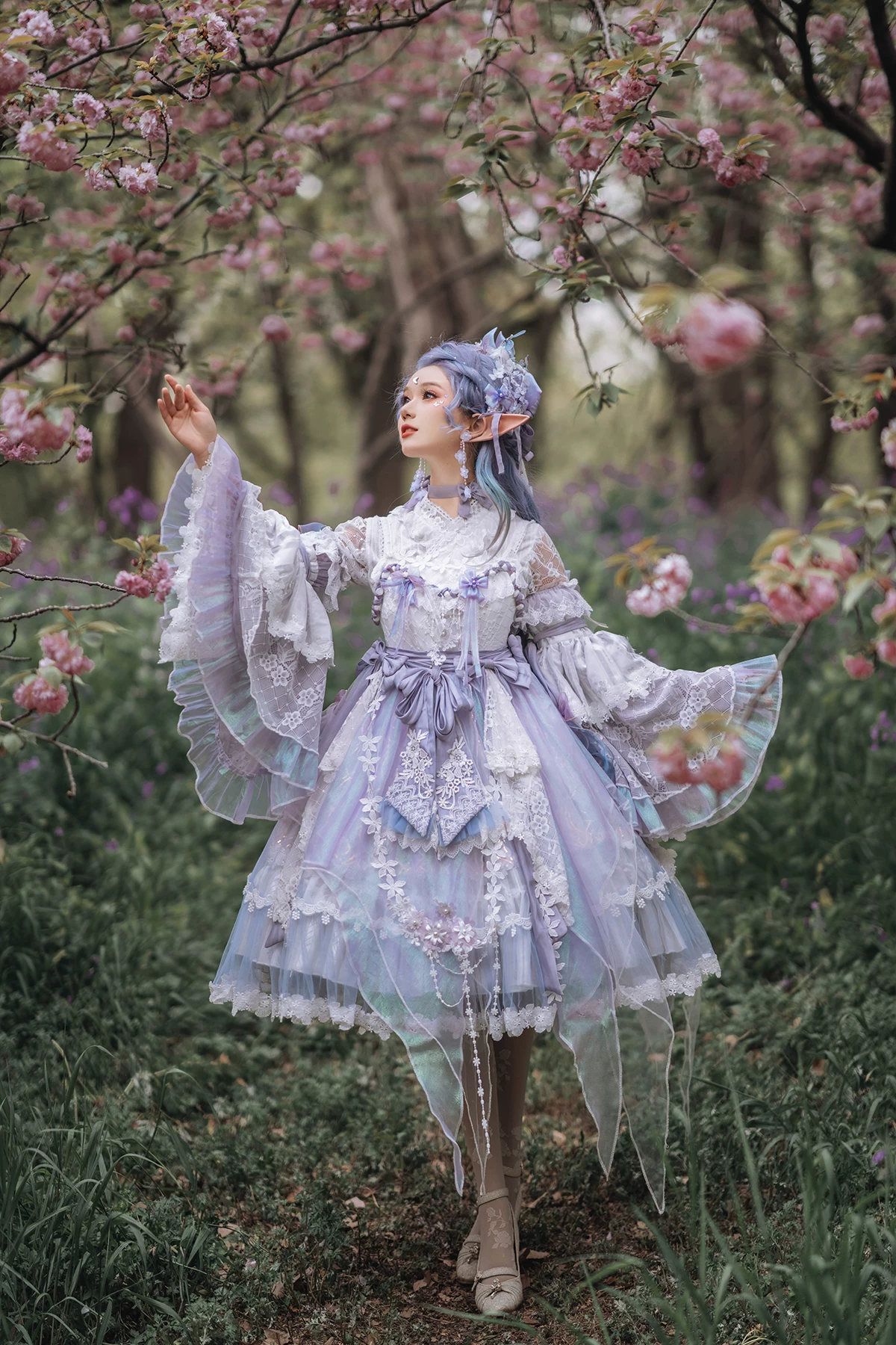 Платье Лолита в стиле Китай весна и осень, Роза колючего розы Bramble Rose, распылённое облако неоновые бабочка чешуя