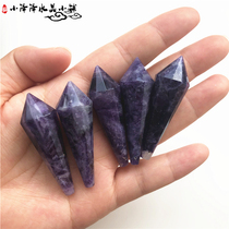 Natural Amethyst Polyhedron Single Tip Engraving Hearty Pendulum Pendant Item Pendant Pillar Single Tip DIY Necklace Ornament Accessories