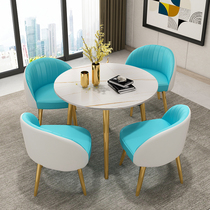 Light luxury rock plate dining table Modern simple negotiation reception table and chair combination Sales department Marble leisure small round table