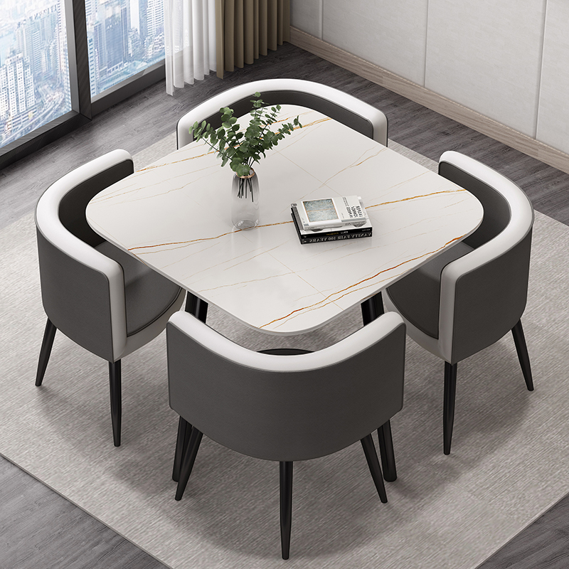 Rock Slab Negotiation Table and Chair Set, Nordic Light Luxury Small Round Table for Home Use, Small Apartment Dining Table, Reception and Meeting Internet-Famous Square Table Rock Slab Negotiation Table and Chair Set, Nordic Light Luxury Small Round Table for Home Use, Small Apartment Dining Table, Reception and Meeting Internet-Famous Square Table
