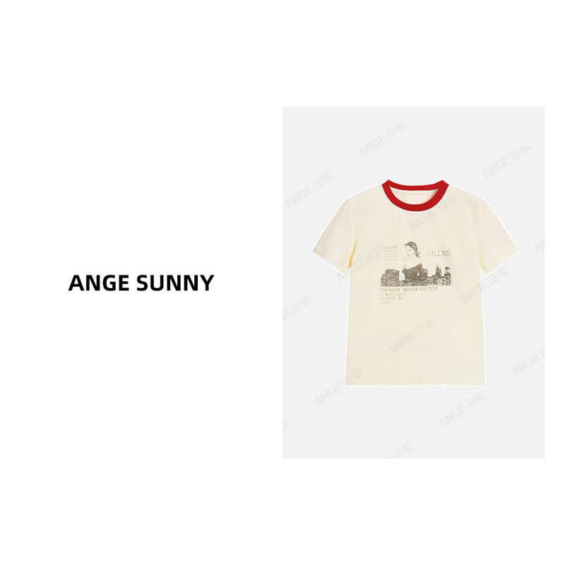 Quyang Ange Sunny【Jenny's Same Style Coachella Music Festival T-Shirt】American Retro Printed Short-Sleeve Shirt
