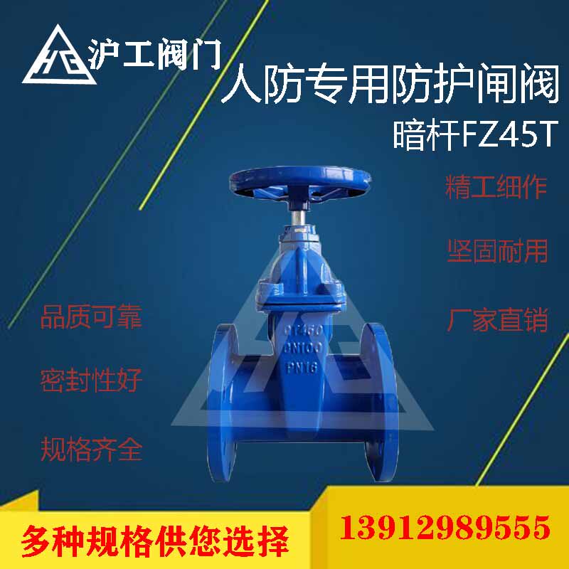 Shanghai Shanghai industrial valve FZ45T copper rod copper core protection dark rod gate valve civil air defense explosion proof dark rod flange gate valve 100