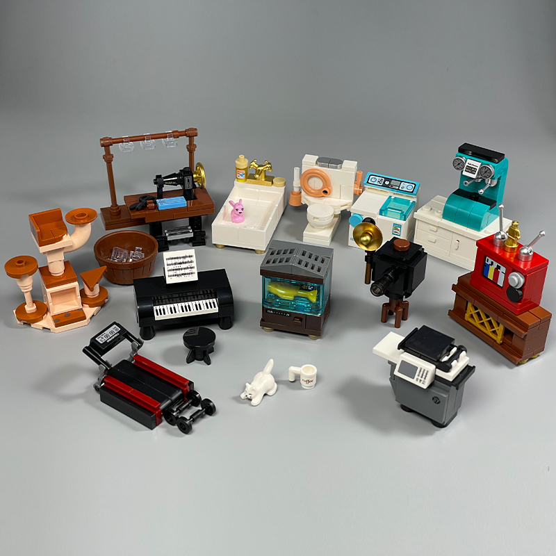 One Piece with Free Shipping: Small Particle Building Blocks, Mini Home Appliances, Treadmill, Cat Climbing Frame, Sewing Machine, Fish Tank, Coffee Machine