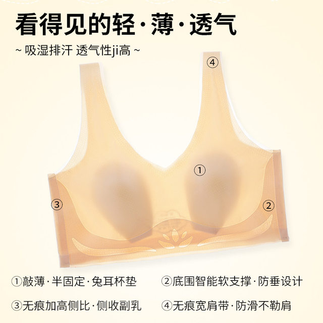 Rabbit ears bra ບາງ underwear seamless ຂອງແມ່ຍິງເຕົ້ານົມຂະຫນາດໃຫຍ່ສະແດງໃຫ້ເຫັນຮູບແບບ vest ຂະຫນາດນ້ອຍບໍ່ມີ bra ເຢັນ bra breathable bra