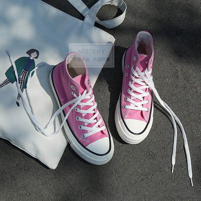 Pink High-Top Canvas Shoes for Women, Retro Cloth Shoes, Spring New Sneakers, Student Harajuku Ulzzang Street Style Shoes for Women