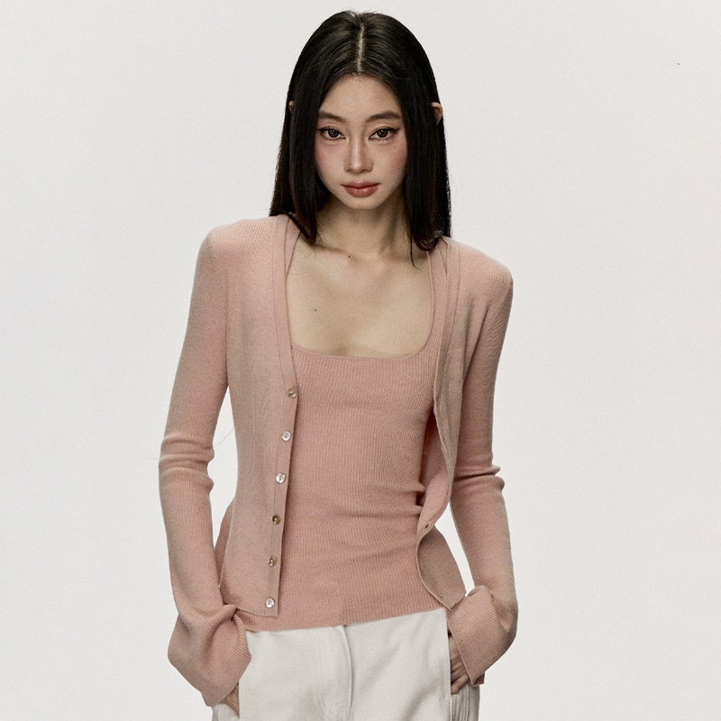 Autumn New Two-Piece Set Camisole + Long-Sleeved Knitted Cardigan Top Set for Women