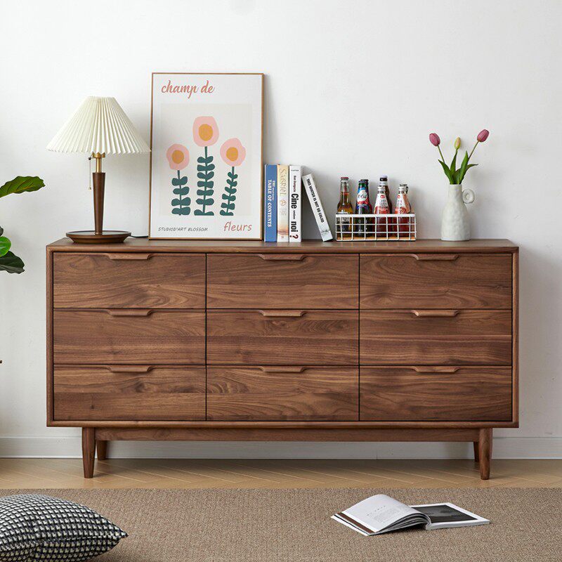 North American black walnut solid wood chest of drawers cherry wood home bedroom light luxury storage cabinet modern minimalist Nordic - Taobao