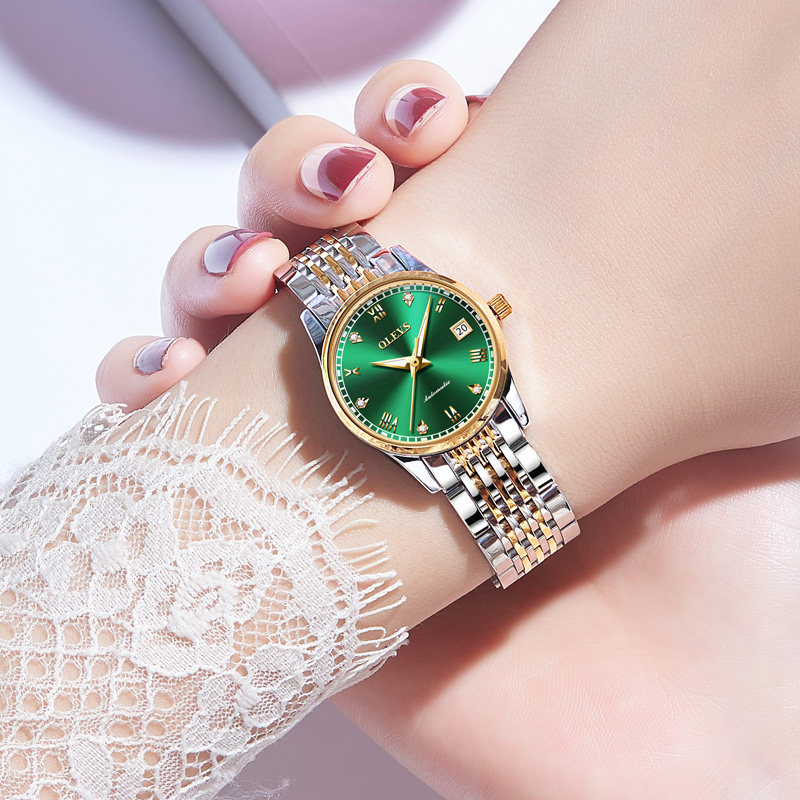 Fashion green mechanical watch Switzerland 2023 new watch lady brand waterproof counter small green watch