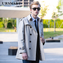 URSMART British medium and long mens windbreaker double-breasted wool liner beige windbreaker mens trend jacket