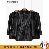 Leather men long British trend double-breasted mens leather jacket thickened down liner autumn and winter New Coat