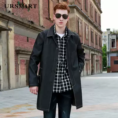 Youjie denim windbreaker men's long version casual men's windbreaker single-breasted black denim jacket windbreaker