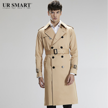 Youjishi windbreaker mens autumn double-breasted mens windbreaker long honey yellow mens windbreaker jacket