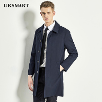 Youjishi medium and long casual mens windbreaker Navy blue single breasted windbreaker mens fashion mens windbreaker