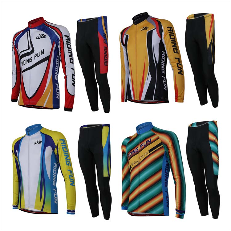 Summer cycling suit suit long-sleeved men's cycling trousers sweat-wicking bicycle mountain bike autumn and winter fleece roller skating suit