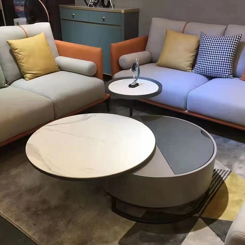 Slate round coffee table light luxury modern minimalist rotatable creative small apartment home living room size round combination