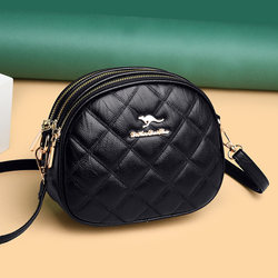 Emgrand Kangaroo Genuine Leather Small Bag for Women 2026 New Quilted Small Round Bag Korean Style Multi-Layer Cowhide Shoulder Crossbody Bag