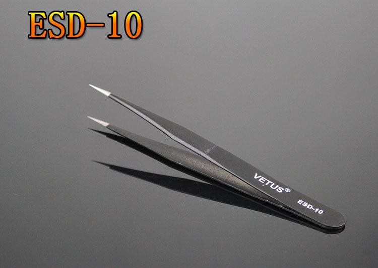 ESD-10 BLACK ANTISTATIC STAINLESS STEEL TWEEZERS