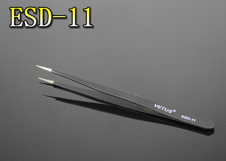ESD-11 BLACK ANTISTATIC STAINLESS STEEL TWEEZERS