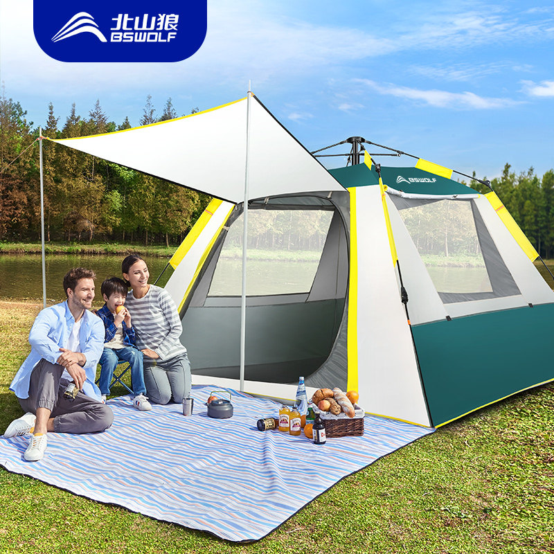 North Mountain Wolf Outdoor Full Automatic Tent Thickened Rain Protection 3-4 Persons Anti-Rain Double Family Camping Camping Double