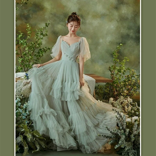 2024 Фотостудия красочная марлевая тематическая одежда для путешествий, свадебная фотография пара фото лесной стиль картина маслом стиль фото платье